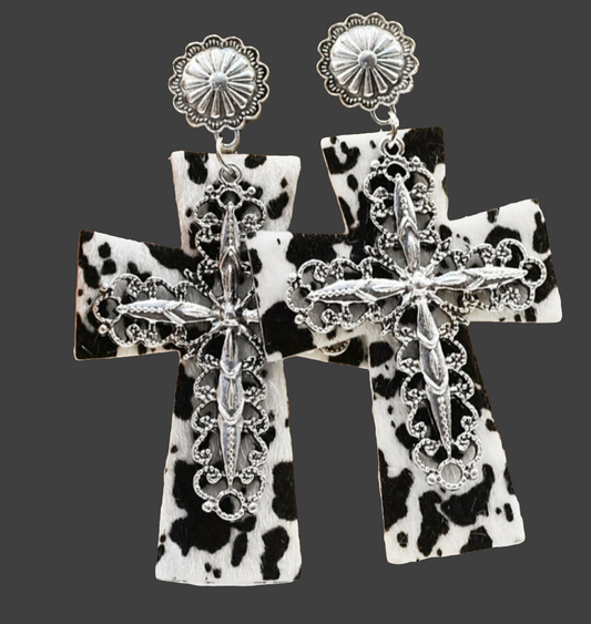 Faux Cowhide Dangle Earrings