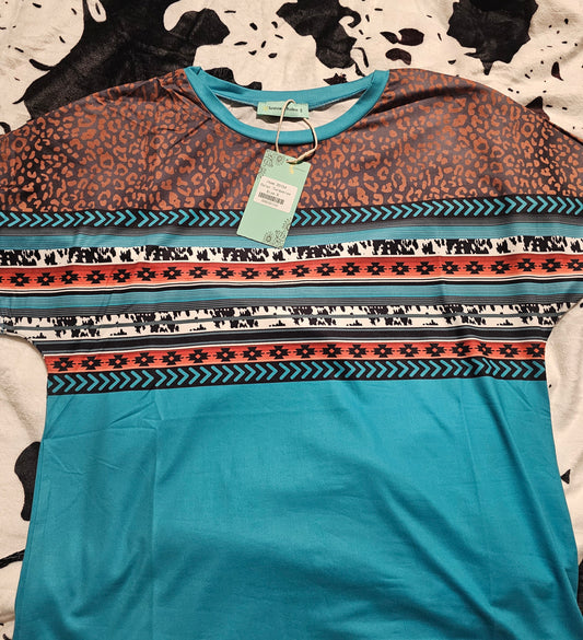 Leopard & Aztec Top: Turquoise
